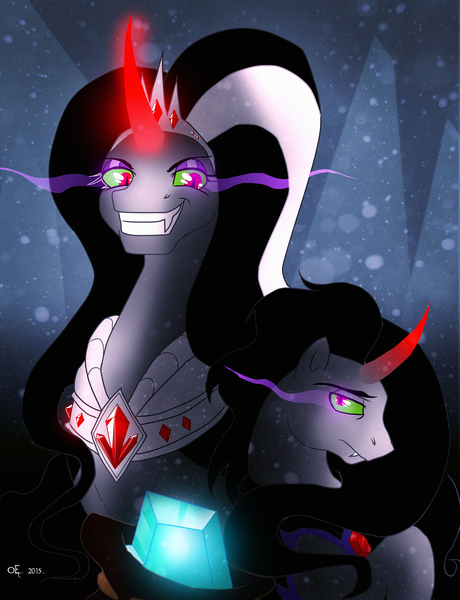 Size: 2022x2636 | Tagged: artist:yula568, crystal heart, derpibooru import, king sombra, mother, oc, oc:mother umbra, ponified, safe, stupid sexy mombra