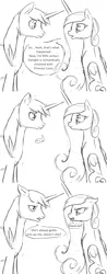 Size: 1280x3279 | Tagged: safe, artist:silfoe, derpibooru import, princess cadance, shining armor, alicorn, unicorn, royal sketchbook, dialogue, female, grayscale, male, mare, monochrome, shining armor is a goddamn moron, signature, simple background, speech bubble, stallion, this will end in a night on the couch, this will end in pain, this will end in tears and/or death, white background