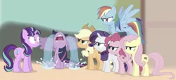 Size: 1215x555 | Tagged: safe, artist:dm29, derpibooru import, applejack, fluttershy, pinkie pie, rainbow dash, rarity, starlight glimmer, twilight sparkle, twilight sparkle (alicorn), alicorn, pony, the cutie map, angry, crying, dead mare walking, equal cutie mark, female, floppy ears, glare, mane six, mare, now you fucked up, ocular gushers, parody, scene parody, shut up twilight, this will end in pain, you dun goofed