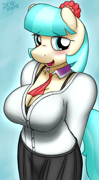 Size: 1061x1920 | Tagged: adorasexy, anthro, artist:devs-iratvs, big breasts, black underwear, blushing, bra, breasts, busty coco pommel, cleavage, clothes, coco pommel, cute, derpibooru import, female, looking at you, sexy, smiling, solo, solo female, suggestive, underwear, wardrobe malfunction