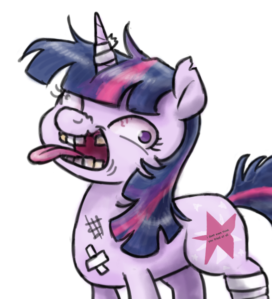 Size: 670x738 | Tagged: artist:king-kakapo, bandage, derpibooru import, retarded, safe, solo, twilight sparkle, you tried