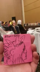 Size: 576x1024 | Tagged: artist:postitpony, babscon, derpibooru import, fluttershy, human, irl, irl human, photo, safe, sticky note