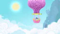 Size: 1280x720 | Tagged: canterlot, castle, cloud, cloudy, derpibooru import, hot air balloon, intro, opening, opening theme, safe, screencap, spike, sun, theme song, twilight sparkle, twinkling balloon