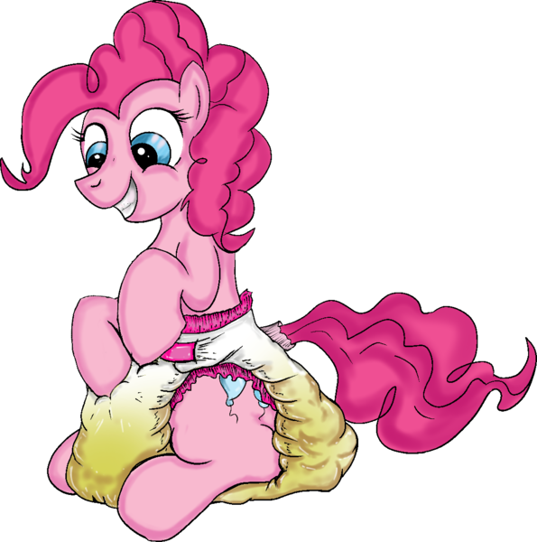 Size: 1142x1151 | Tagged: artist:jay dee, derpibooru import, diaper, diaper fetish, messy diaper, pinkie pie, poop, questionable, scat, simple background, solo, super crinkle pony adventure 64, transparent background, urine, wet diaper