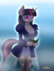 Size: 1900x2500 | Tagged: anthro, arm hooves, artist:lordzid, bedroom eyes, breasts, cleavage, clothes, derpibooru import, female, solo, stockings, suggestive, twilight sparkle