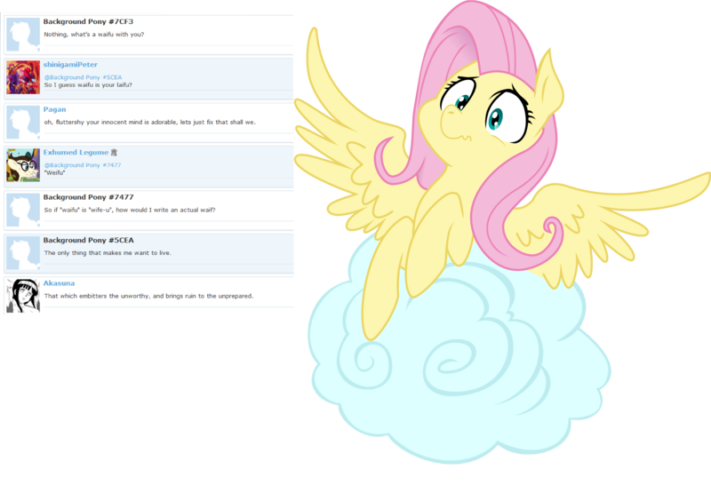 Size: 2284x1584 | Tagged: safe, artist:glacierclear, artist:glacierclear edits, artist:sketchy brush, derpibooru import, edit, fluttershy, pegasus, pony, cloud, collaboration, comments, reaction, simple background, solo, surprised, transparent background, vector, vector trace, waifu