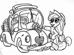 Size: 2137x1608 | Tagged: applejack, applejack truck, artist:duragan, derpibooru import, monochrome, safe, sketch, solo, truck