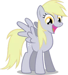 Size: 1444x1600 | Tagged: safe, derpibooru import, derpy hooves, pegasus, pony, alternate hairstyle, female, happy, looking at you, mare, open mouth, simple background, smiling, solo, spread wings, transparent background, vector