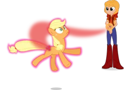 Size: 6183x4500 | Tagged: safe, artist:ambassad0r, derpibooru import, applejack, megan williams, equestria girls, absurd resolution, cutie mark theft, equestria girls-ified, evil megan, g1, g1 to g4, generation leap, magic, simple background, transparent background, vector