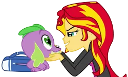 Size: 3139x1886 | Tagged: safe, artist:titanium-pony, derpibooru import, spike, sunset shimmer, dog, equestria girls, backpack, bedroom eyes, female, heart eyes, love, male, shipping, simple background, smiling, spike the dog, spikelove, straight, sunsetspike, transparent background, vector, wingding eyes