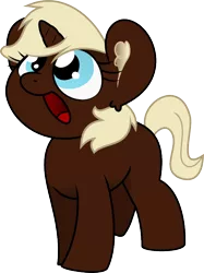 Size: 596x797 | Tagged: safe, artist:sketchy brush, artist:titi, derpibooru import, oc, oc:cocoa swirl, unofficial characters only, pony, unicorn, blonde, blonde mane, brown fur, collaboration, female, filly, simple background, smiling, transparent background, vector, vector trace