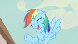 Size: 900x514 | Tagged: safe, derpibooru import, screencap, rainbow dash, the cutie map, amused, animated, flying, laughing, mocking