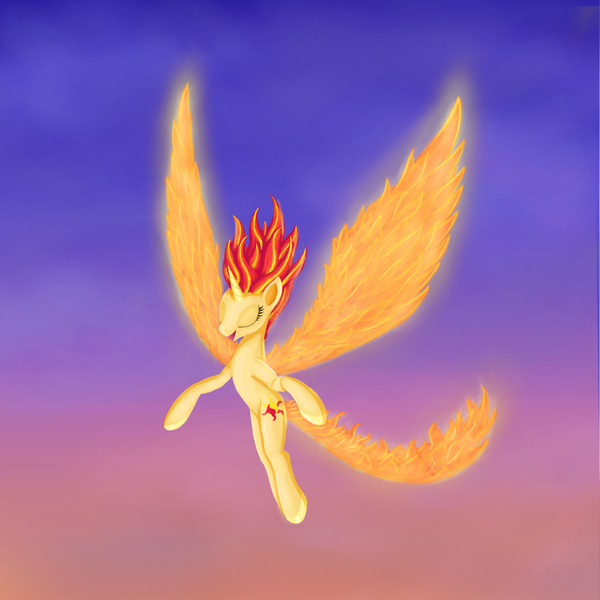 Size: 1024x1024 | Tagged: safe, artist:akernis, derpibooru import, sunset shimmer, pony, fiery wings, sunset phoenix