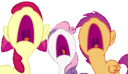 Size: 1543x900 | Tagged: aaugh!, animated, apple bloom, bad end, big no, cutie mark crusaders, derpibooru import, hearts and hooves day, hearts and hooves day (episode), nose in the air, safe, scootaloo, screaming, simple background, sweetie belle, transparent background, uvula, volumetric mouth, yelling