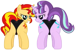 Size: 6852x4592 | Tagged: absurd resolution, artist:mrmaclicious, black underwear, both cutie marks, clothes, derpibooru import, female, lesbian, panties, panting, plot, plot pair, shimmerglimmer, shipping, show accurate, show accurate porn, starlight glimmer, suggestive, sunset shimmer, the cutie map, underwear