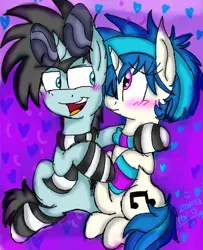 Size: 752x926 | Tagged: safe, artist:zaphyray, derpibooru import, neon lights, rising star, vinyl scratch, clothes, female, male, shipping, socks, straight, striped socks, vinylights