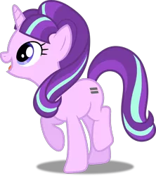 Size: 4438x5000 | Tagged: safe, artist:dashiesparkle, derpibooru import, starlight glimmer, pony, unicorn, the cutie map, .svg available, absurd resolution, cute, female, glimmerbetes, mare, open mouth, raised hoof, simple background, smiling, solo, transparent background, vector, when she smiles