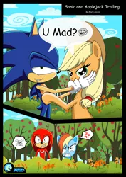 Size: 2432x3440 | Tagged: safe, artist:az-derped-unicorn, derpibooru import, applejack, rainbow dash, comic sans, crossover, crossover shipping, image, knuckles the echidna, png, sonic the hedgehog, sonic the hedgehog (series), sonicjack, trollface