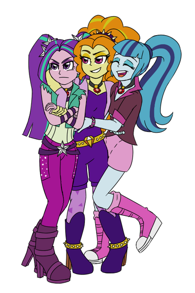 Size: 517x775 | Tagged: safe, artist:catlover1672, derpibooru import, adagio dazzle, aria blaze, sonata dusk, equestria girls, rainbow rocks, adaria, aria blaze is not amused, arisona, female, hug, lesbian, polyamory, polydazzlings, shipping, sonagio, the dazzlings