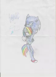 Size: 2550x3501 | Tagged: anthro, artist:marioandsoniccompany, crossover, crossover shipping, derpibooru import, female, interspecies, love, male, rainbow dash, safe, shipping, sonicdash, sonic the hedgehog, sonic the hedgehog (series), sonic the werehog, straight