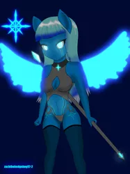 Size: 1536x2056 | Tagged: anthro, anthro oc, artist:zachthehedgehog97-2, derpibooru import, female, glowing eyes, glowing wings, oc, oc:icelyn, pegasus, safe, solo, staff weapon, unofficial characters only