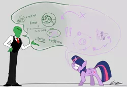 Size: 5000x3410 | Tagged: safe, artist:anontheanon, derpibooru import, princess celestia, princess luna, twilight sparkle, twilight sparkle (alicorn), oc, oc:anon, alicorn, human, pony, absurd resolution, angry, argument, blasphemy, cosine approximation, differential equation, fancy mathematics, female, glare, gritted teeth, heliocentric theory, heresy, kepler's laws, mare, math, physics, raised hoof, science