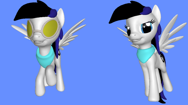 Size: 1005x562 | Tagged: safe, derpibooru import, pegasus, pony, 1000 hours in 3d pony creator, 3d, 3d pony creator, aviator glasses, black hair, blue eyes, blue hair, clothes, cutie mark, female, flying, goggles, grin, infinity symbol, jenny everywhere, mare, pony creator 3d, ponylumen, scarf, smiling, solo, sunglasses, superhero