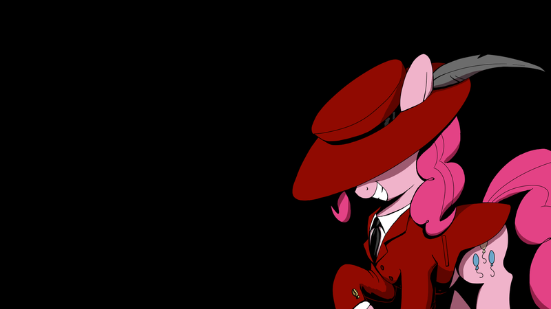 Size: 1920x1080 | Tagged: artist needed, clothes, derpibooru import, hat, pinkie pie, safe, shirt, solo, suit, wallpaper