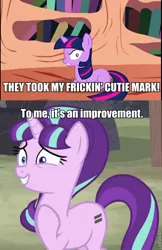 Size: 480x743 | Tagged: artist:sillyfillystudios, blank flank, caption, charlie the unicorn, derpibooru import, golden oaks library, image macro, meme, roflbot, safe, starlight glimmer, text, the cutie map, twilight sparkle, twilight the unicorn