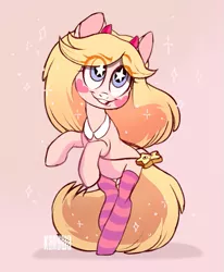Size: 523x635 | Tagged: safe, artist:kapusha-blr, derpibooru import, ponified, pony, bipedal, clothes, cute, hips, smiling, socks, solo, star butterfly, star vs the forces of evil, stockings, striped socks