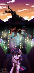 Size: 1200x2538 | Tagged: safe, artist:esuka, derpibooru import, twilight sparkle, twilight sparkle (alicorn), alicorn, pony, castle sweet castle, alternate hairstyle, crystal castle, female, golden oaks chandelier, golden oaks library, mare, punklight sparkle, solo, tree of memories