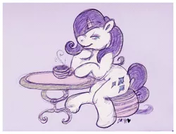 Size: 670x511 | Tagged: safe, artist:twinklestahh, derpibooru import, rarity, sitting, solo, table, tea