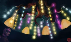 Size: 1024x601 | Tagged: safe, artist:lukeine, derpibooru import, twilight sparkle, twilight sparkle (alicorn), alicorn, pony, castle sweet castle, female, golden oaks chandelier, interior, mare, tree of memories