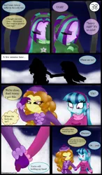 Size: 1024x1753 | Tagged: safe, artist:queentigrel, derpibooru import, adagio dazzle, aria blaze, sonata dusk, equestria girls, a dazzling winter, comic, holding hands, the dazzlings