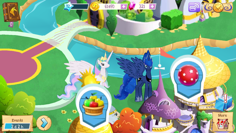 Size: 1280x720 | Tagged: safe, derpibooru import, princess celestia, princess luna, alicorn, pony, butt wings, canterlot, duo, ethereal mane, female, game screencap, gameloft, mare, royal sisters, siblings, sisters, starry mane