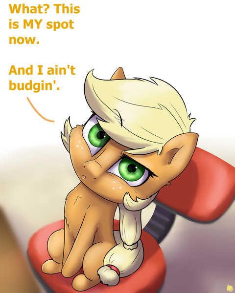 Size: 2400x3000 | Tagged: safe, artist:captainpudgemuffin, derpibooru import, applejack, earth pony, pony, applecat, behaving like a cat, chair, cute, female, fluffy, frown, glare, jackabetes, looking at you, mare, office chair, raised eyebrow, solo