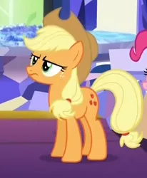 Size: 396x480 | Tagged: applejack, applejack is not amused, castle sweet castle, derpibooru import, pinkie pie, reaction image, safe, screencap, unamused