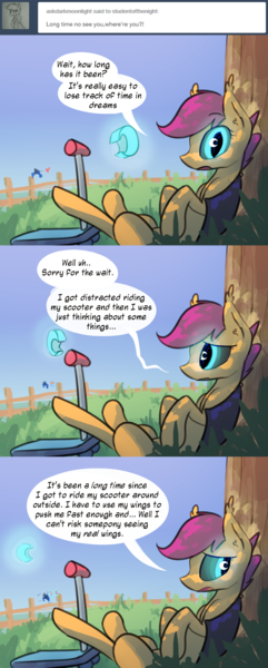 Size: 2500x6231 | Tagged: safe, artist:darkflame75, derpibooru import, princess luna, scootaloo, bat pony, pony, bat ponified, comic, race swap, scootabat, scooter, solo, student of the night, tumblr