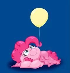 Size: 693x729 | Tagged: safe, artist:alazak, derpibooru import, pinkie pie, earth pony, pony, balloon, blanket, cute, diapinkes, female, mare, smiling, solo, weapons-grade cute