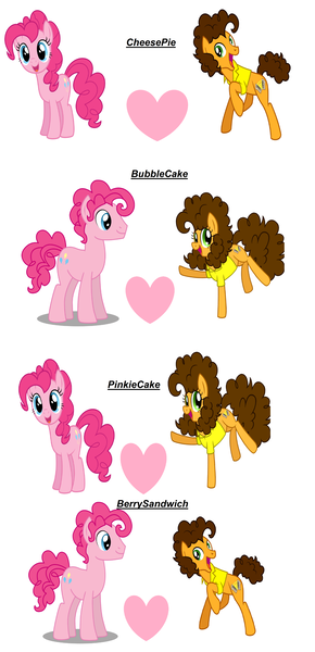 Size: 3072x6348 | Tagged: safe, artist:t-mack56, derpibooru import, cheese sandwich, pinkie pie, earth pony, pony, bubble berry, cheeseberry, cheesepie, female, gay, grilled cheese (r63), grilledberry, grilledpie, half r63 shipping, heart, lesbian, male, mare, rule 63, shipping, simple background, stallion, straight, white background