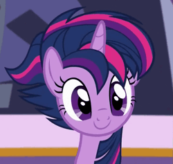Size: 723x685 | Tagged: alicorn, alternate hairstyle, animated, blinking, c:, castle sweet castle, cute, derpibooru import, punklight sparkle, safe, solo, twiabetes, twilight sparkle, twilight sparkle (alicorn)