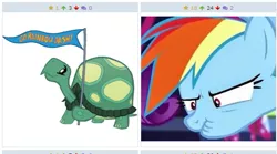 Size: 513x286 | Tagged: derpibooru, derpibooru import, exploitable meme, juxtaposition, juxtaposition win, meme, meta, rainbow dash, safe, tank