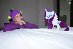 Size: 1280x853 | Tagged: safe, artist:ryuu-kun, derpibooru import, rarity, spike, alicorn, human, castle sweet castle, bedroom eyes, cosplay, female, irl, irl human, male, photo, plushie, race swap, raricorn, rarity plushie, shipping, sparity, straight