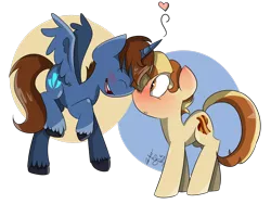 Size: 2000x1500 | Tagged: safe, artist:befishproductions, derpibooru import, oc, oc:headlong flight, oc:pan sizzle, unofficial characters only, alicorn, earth pony, pony, alicorn oc, blushing, boop, eyes closed, gay, male, noseboop, nuzzling, open mouth, shipping, signature, simple background, smiling, spread wings, transparent background, tsilong, unshorn fetlocks, wide eyes