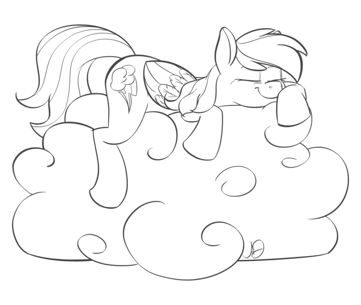 Size: 3914x3312 | Tagged: artist:tentinythimbles, cloud, derpibooru import, high res, monochrome, rainbow dash, safe, sleeping, solo