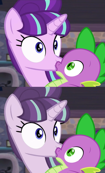 Size: 973x1608 | Tagged: artist:sulyo, artist:titanium-pony, backfire, derpibooru import, edit, edited screencap, equalized, female, kissing, love, male, safe, screencap, season 5, shipping, sparlight, spike, starlight glimmer, straight, the cutie map, vector