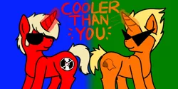 Size: 800x400 | Tagged: artist:brickpool, dave strider, derpibooru import, dirk strider, homestuck, magic, ponified, safe, sunglasses