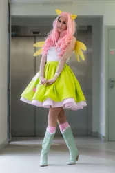 Size: 1024x1534 | Tagged: safe, artist:chatelier, derpibooru import, fluttershy, human, equestria girls, clothes, cosplay, irl, irl human, photo, pony ears, solo, wings