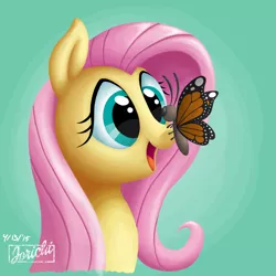 Size: 1280x1280 | Tagged: safe, artist:jorichi, derpibooru import, fluttershy, butterfly, pegasus, pony, bust, digital art, solo