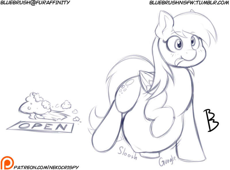 Size: 900x664 | Tagged: questionable, artist:nekocrispy, derpibooru import, derpy hooves, pegasus, pony, belly, blushing, derpypred, female, fetish, mare, monochrome, solo, solo female, stomach noise, vore